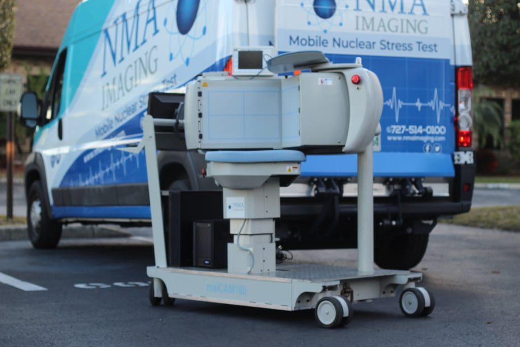 NMA Imaging van with the mmCAM180 portable gamma camera on a mobile cart
